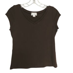 LOFT Dark Brown Womens V-Neck Short Sleeve Top